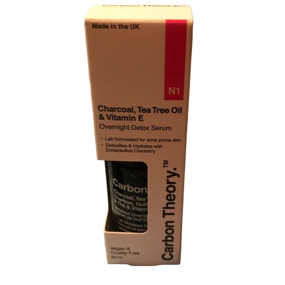 Carbon Theory Charcoal Tea Tree Oil & Vitamin E Overnight Detox Serum 30ml Vegan - Picture 2 of 5